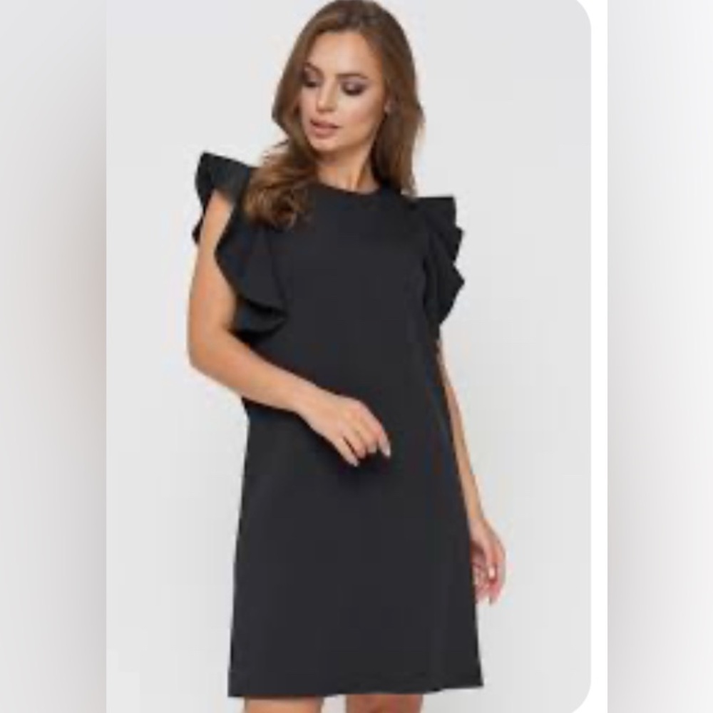 Banana Republic Elegant Black Ruffle Sleeve Dress